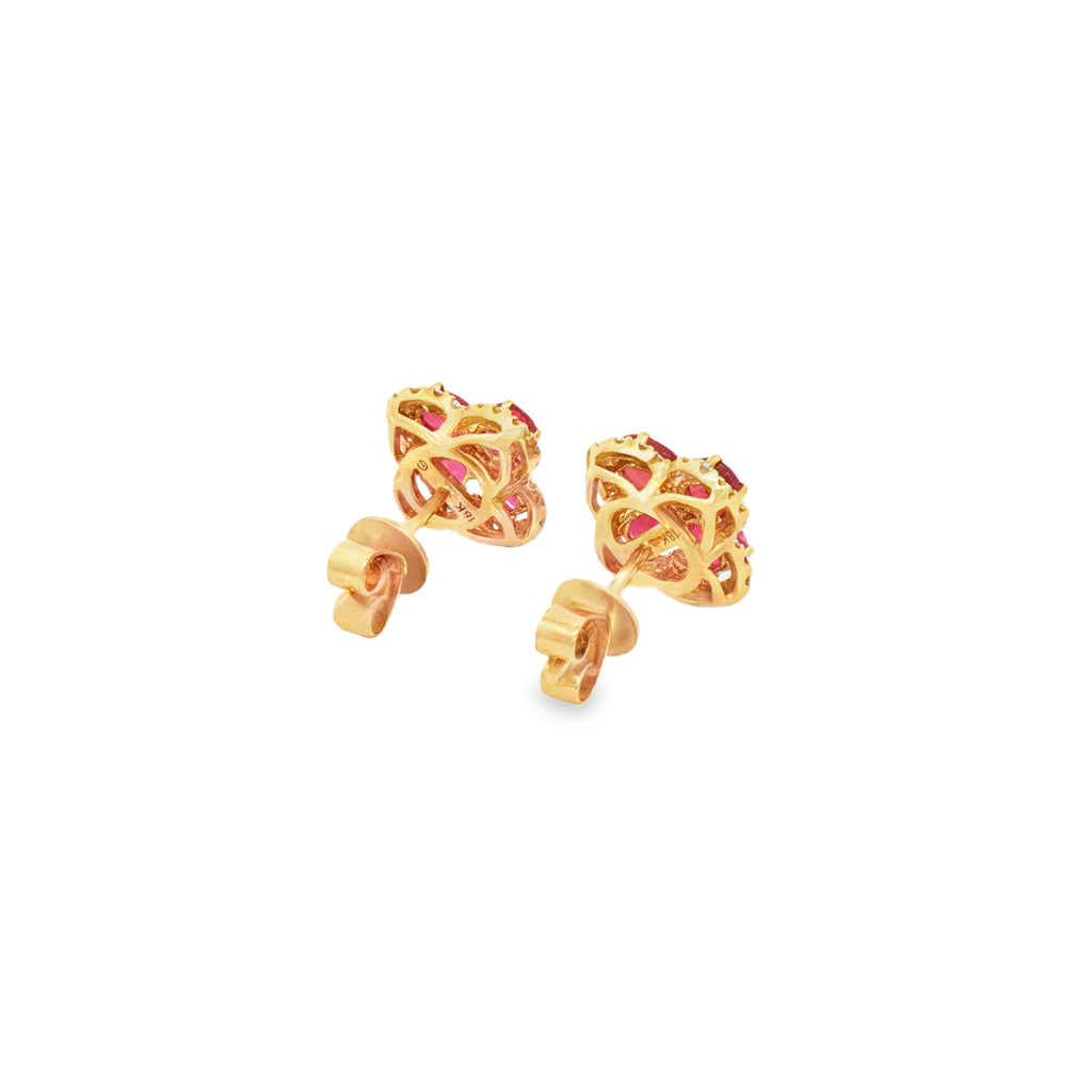 ARETES FLOR CON RUBÍ Y DIAMANTES