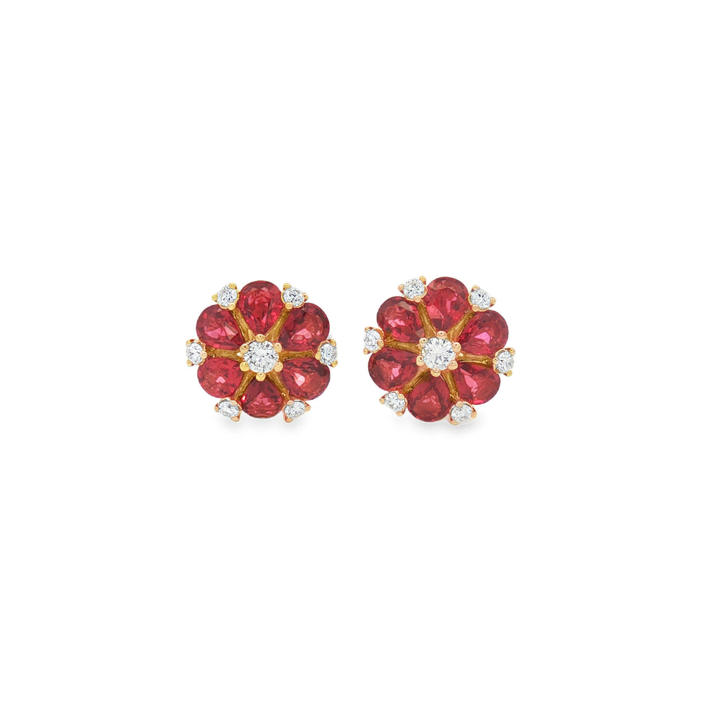 ARETES FLOR DE RUBÍES DIAMANTES