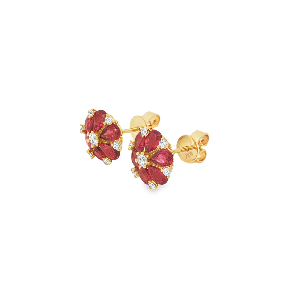 ARETES FLOR DE RUBÍES DIAMANTES
