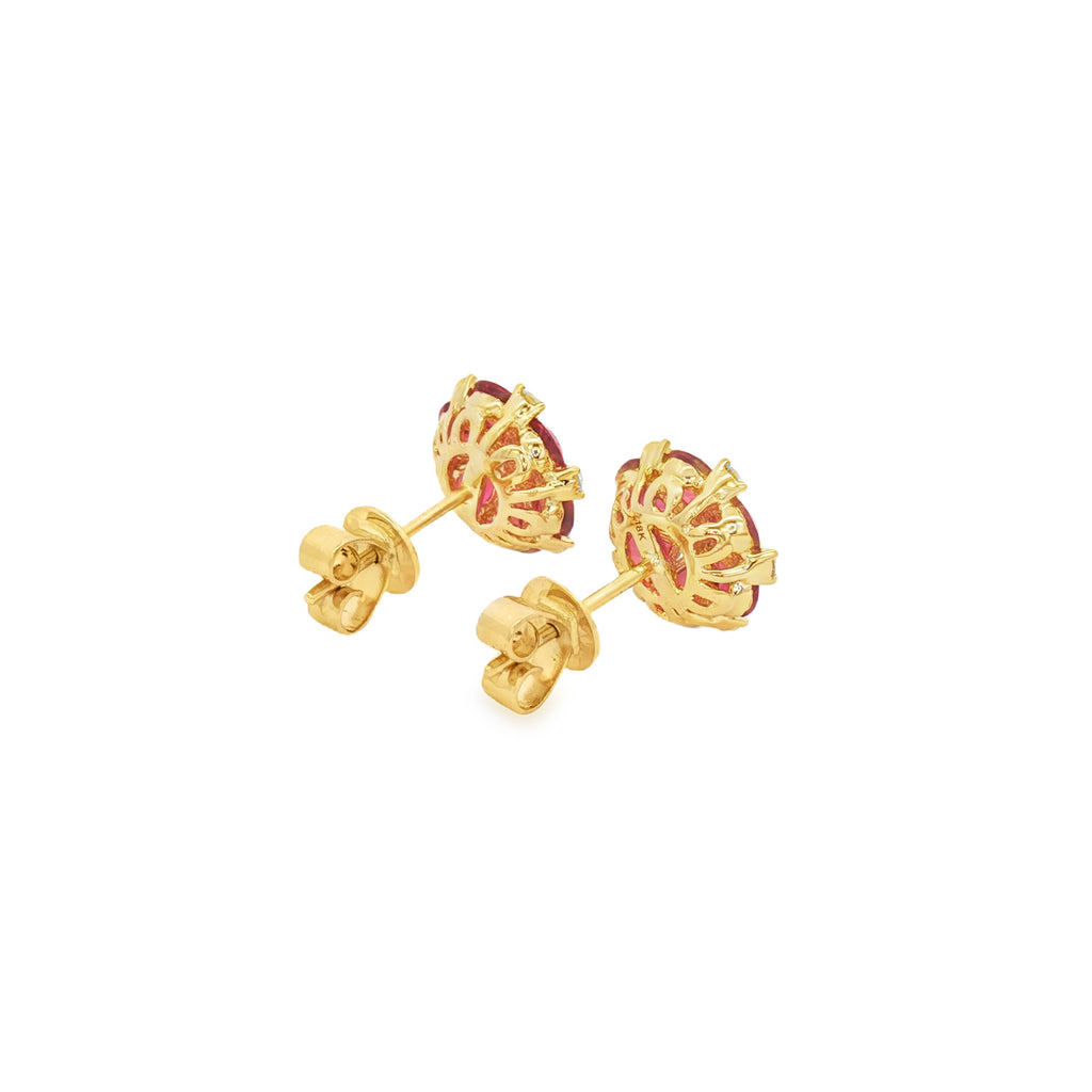 ARETES FLOR DE RUBÍES DIAMANTES