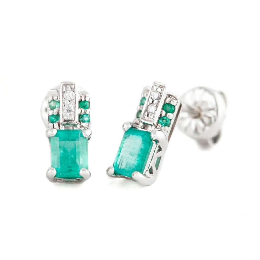 ARETES BARRA CON ESMERALADA Y DIAMANTE