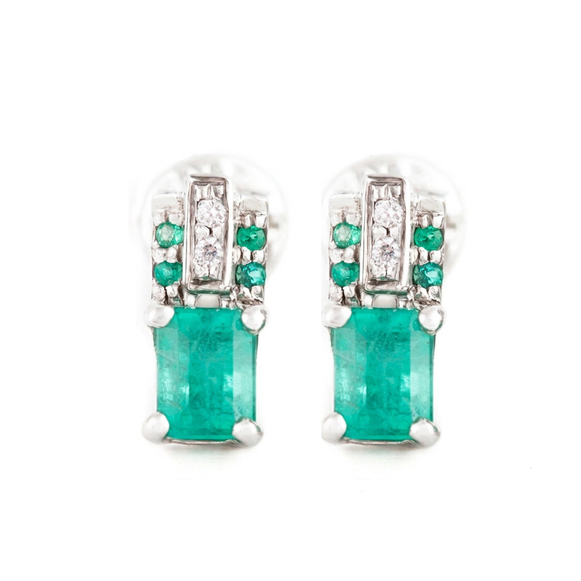 ARETES BARRA CON ESMERALADA Y DIAMANTE