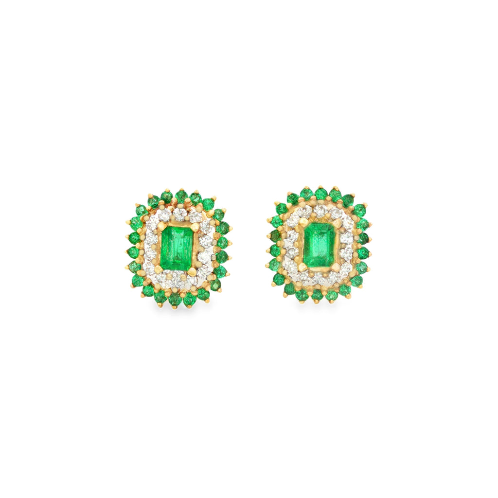 ARETES FLOR CON ESMERALDAS Y DIAMANTES