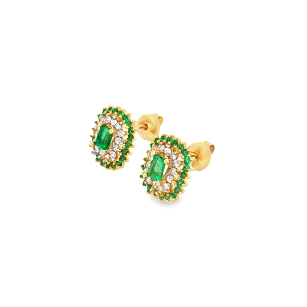 ARETES FLOR CON ESMERALDAS Y DIAMANTES