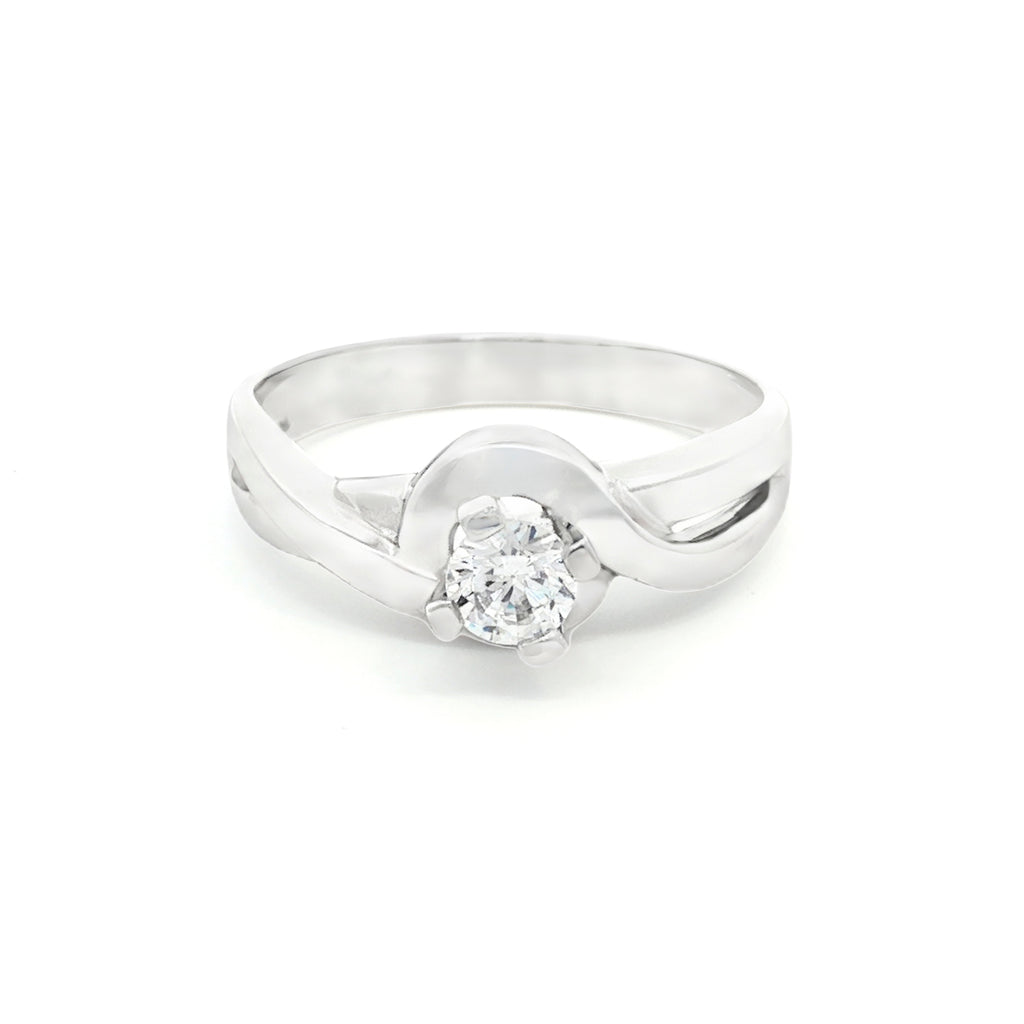 ANILLO SOLITARIO CRUZADO CON ZIRCÓN