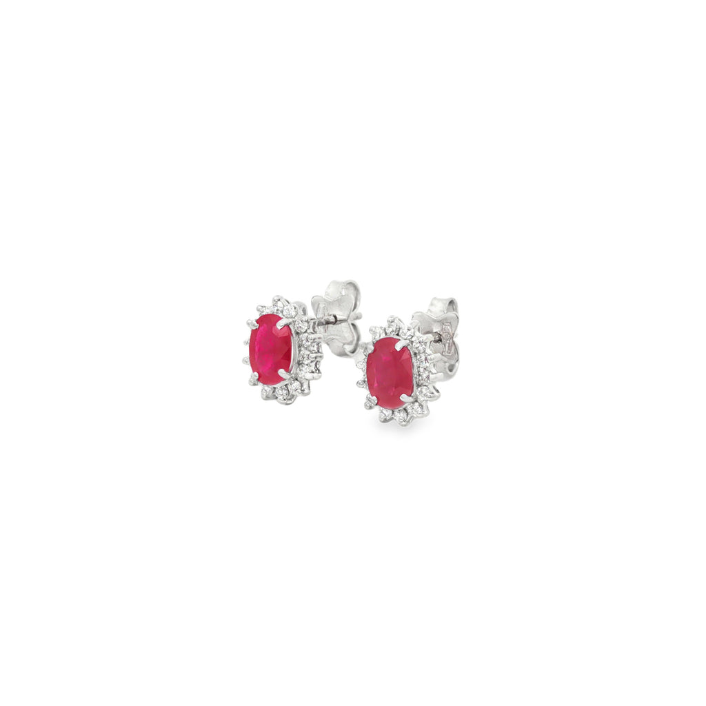 ARETES FLOR RUBÍ Y DIAMANTES