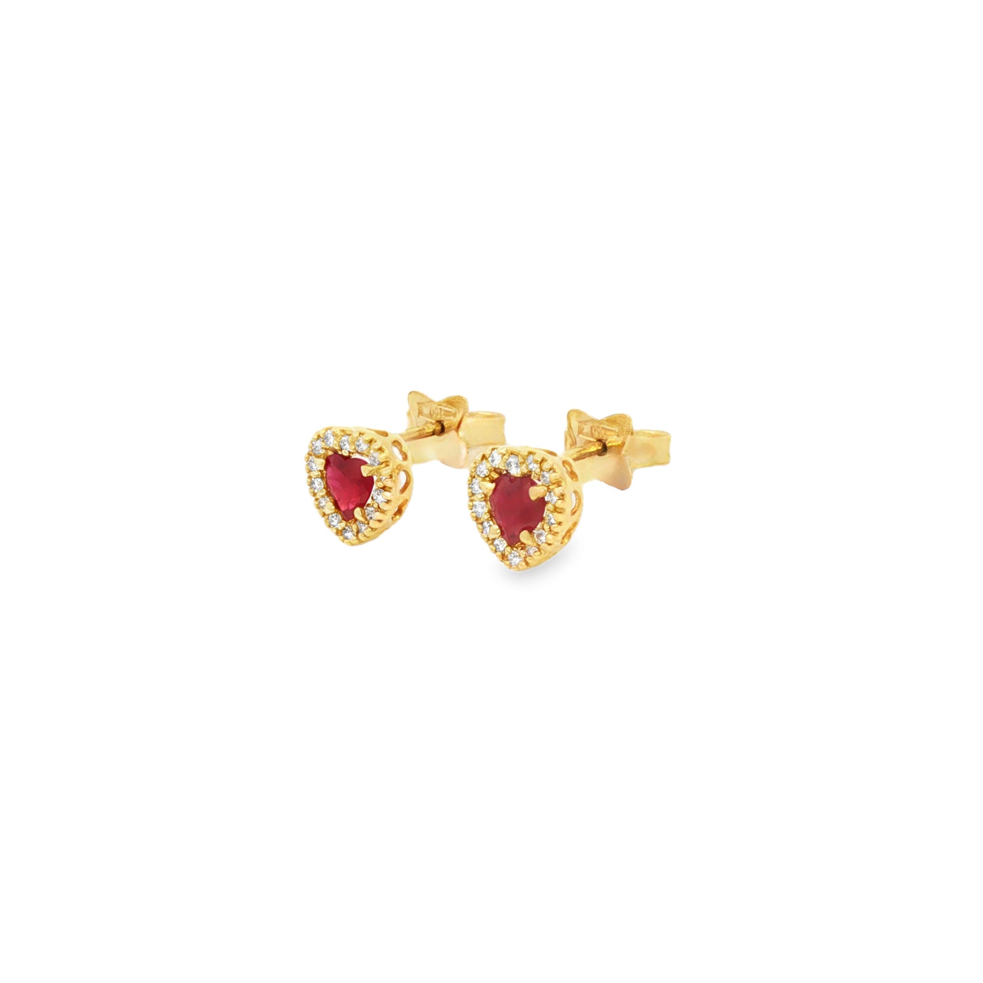 ARETES CORAZÓN RUBÍ Y DIAMANTES