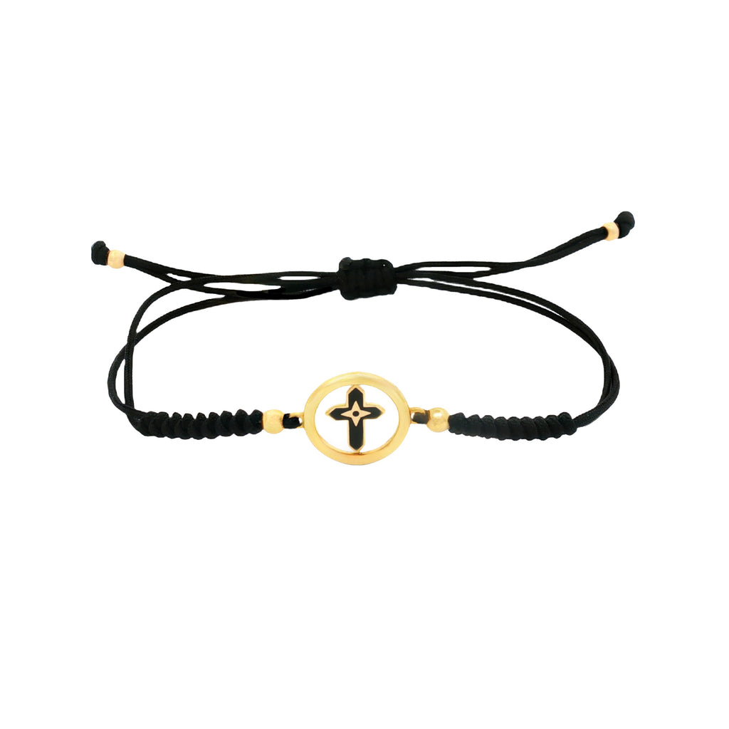 PULSERA HILO NEGRO CRUZ ESMALTADA