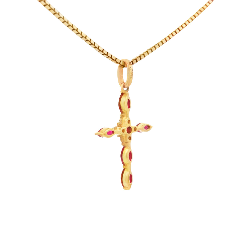 DIJE CRUZ RUBÍ Y DIAMANTES FLOR