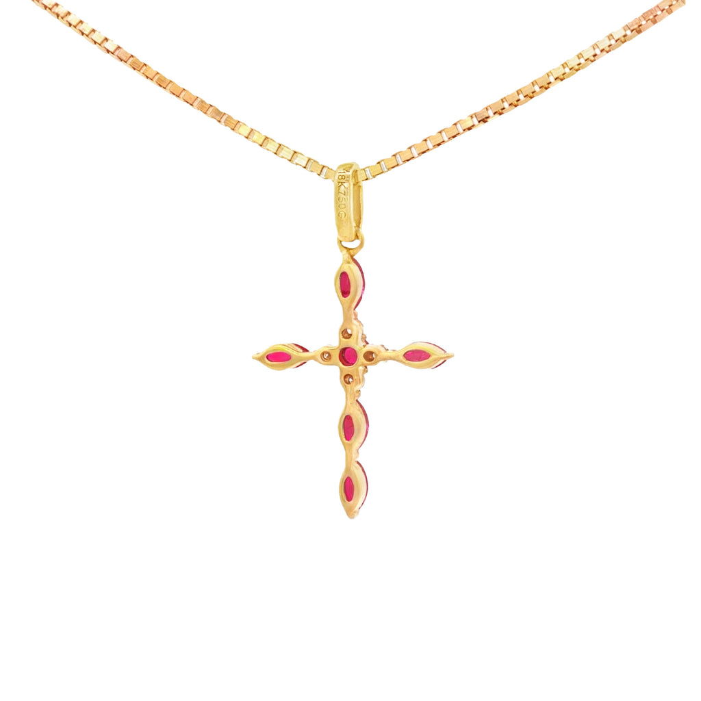 DIJE CRUZ RUBÍ Y DIAMANTES FLOR