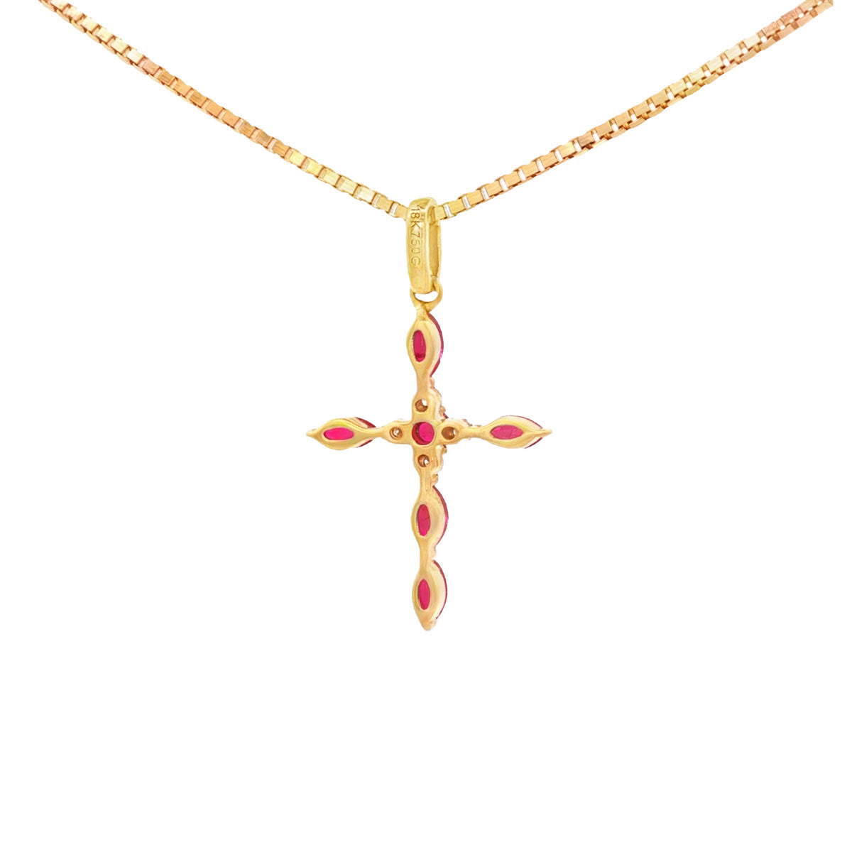 DIJE CRUZ RUBÍ Y DIAMANTES FLOR