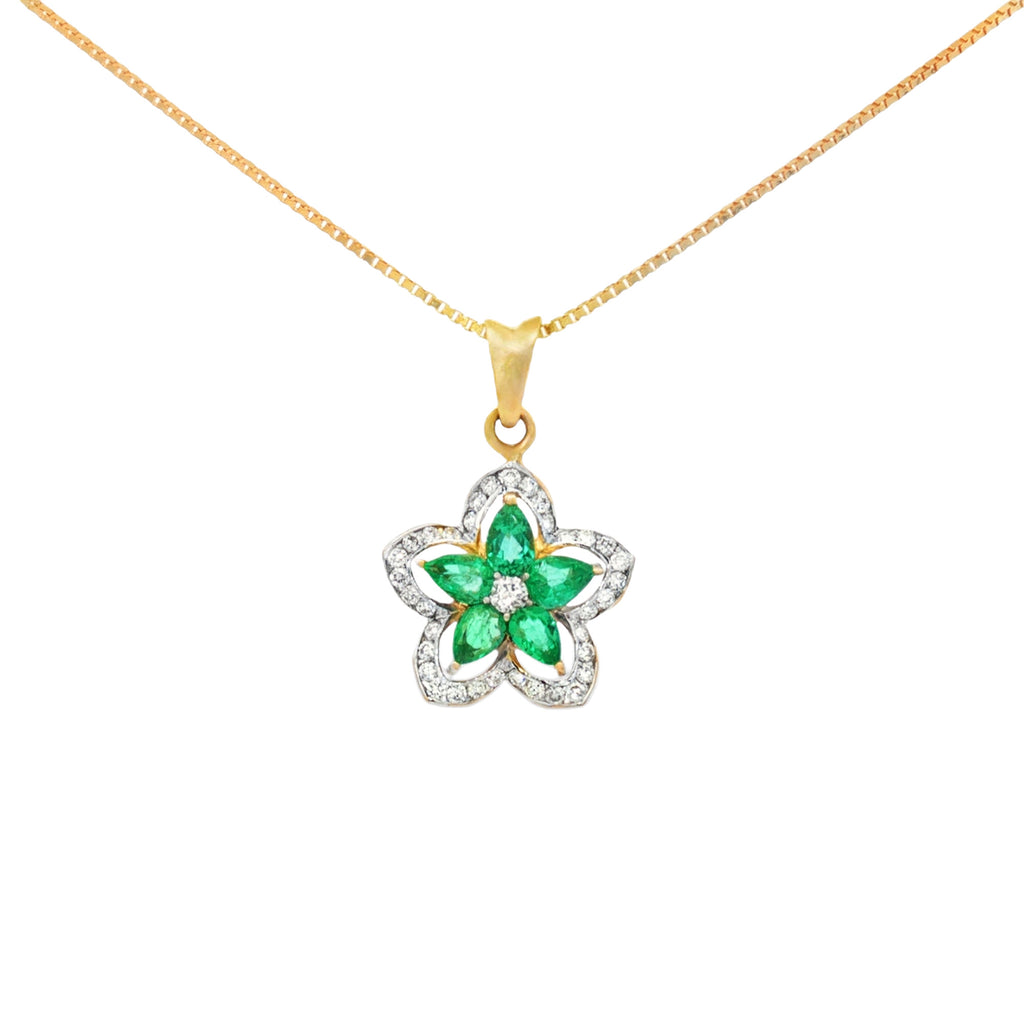 DIJE FLOR CON ESMERALDAS Y DIAMANTES