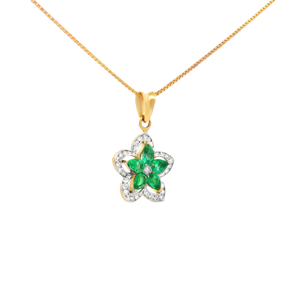 DIJE FLOR CON ESMERALDAS Y DIAMANTES