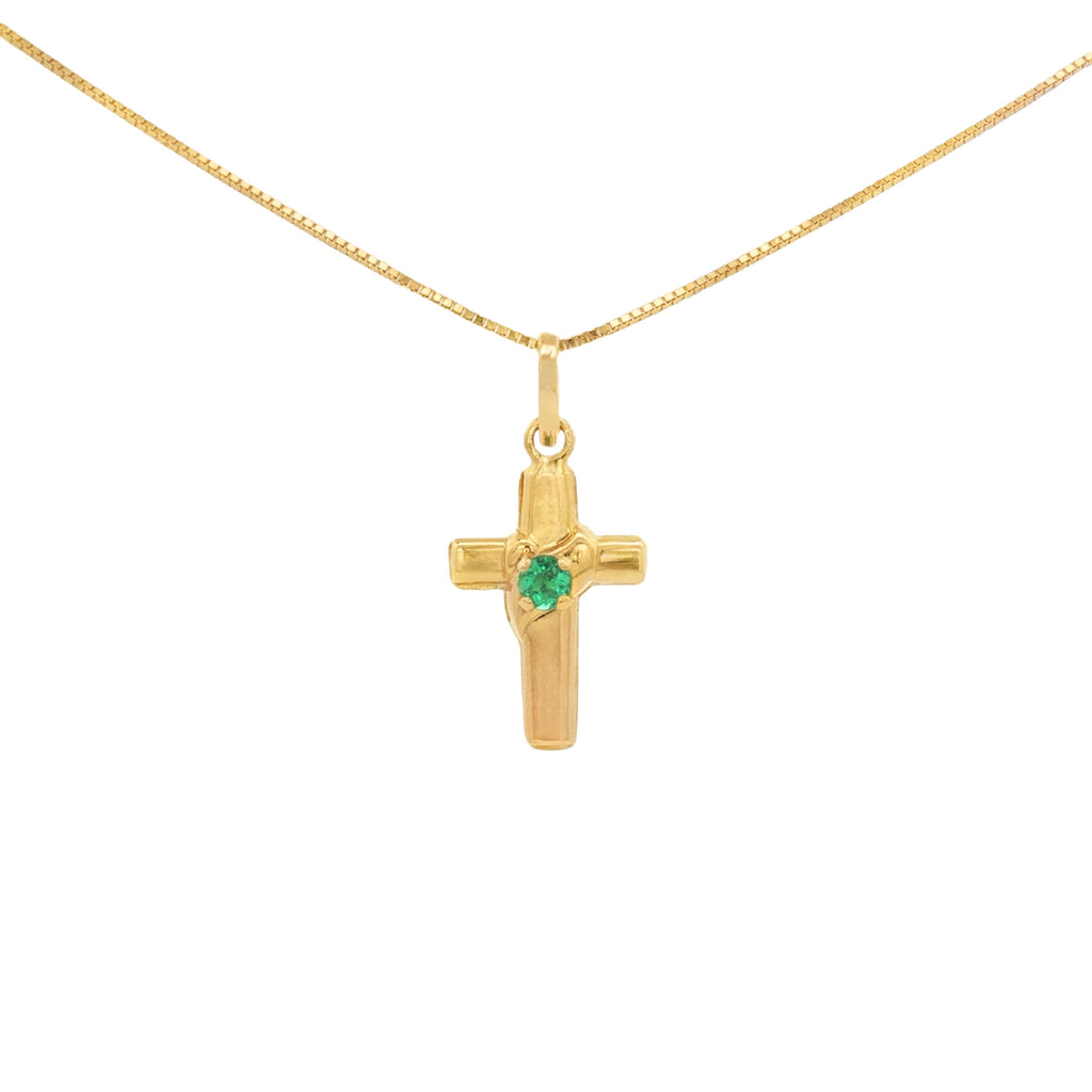 DIJE CRUCIFIJO CORAZON CON ESMERALDA