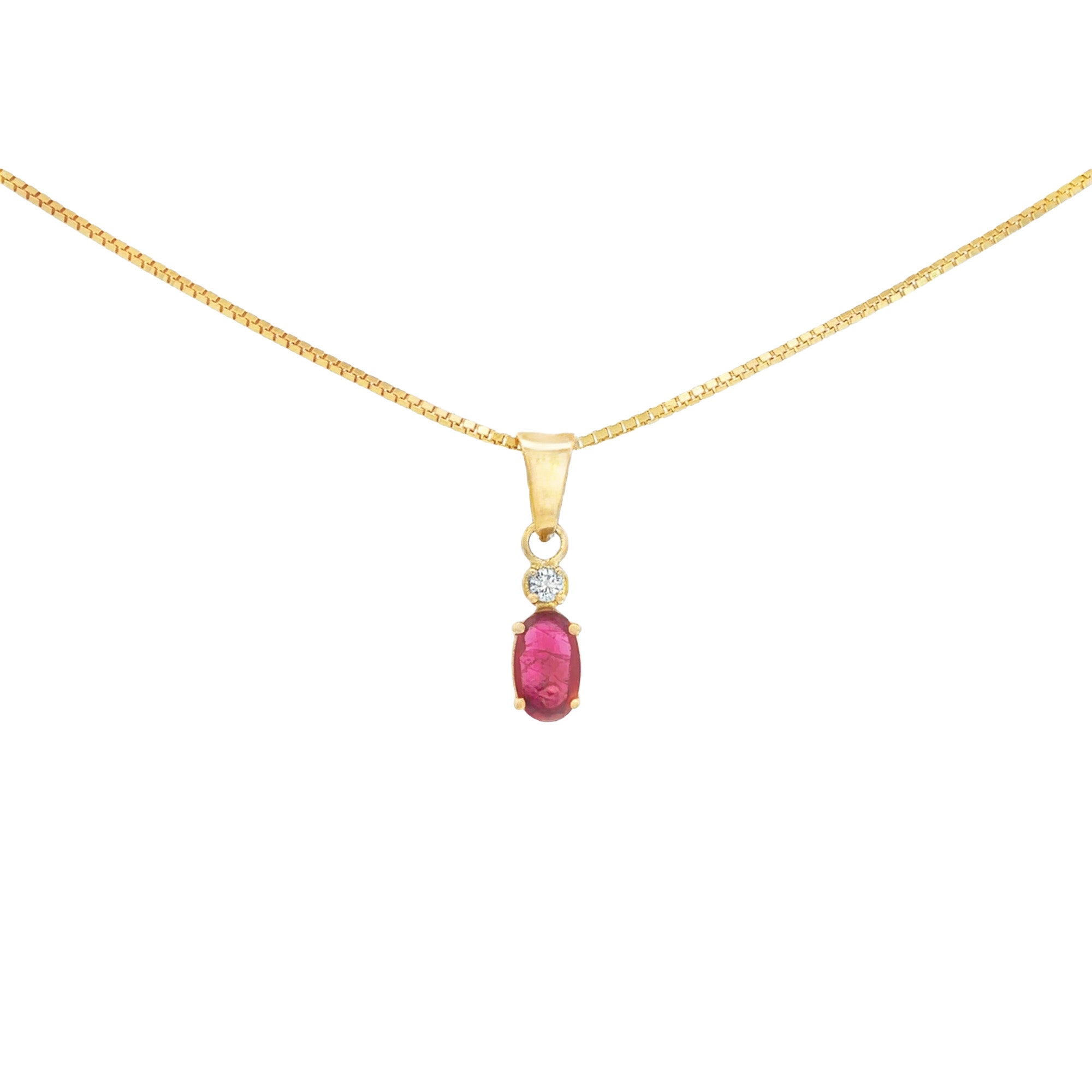 DIJE RUBÍ OVAL CON DIAMANTE