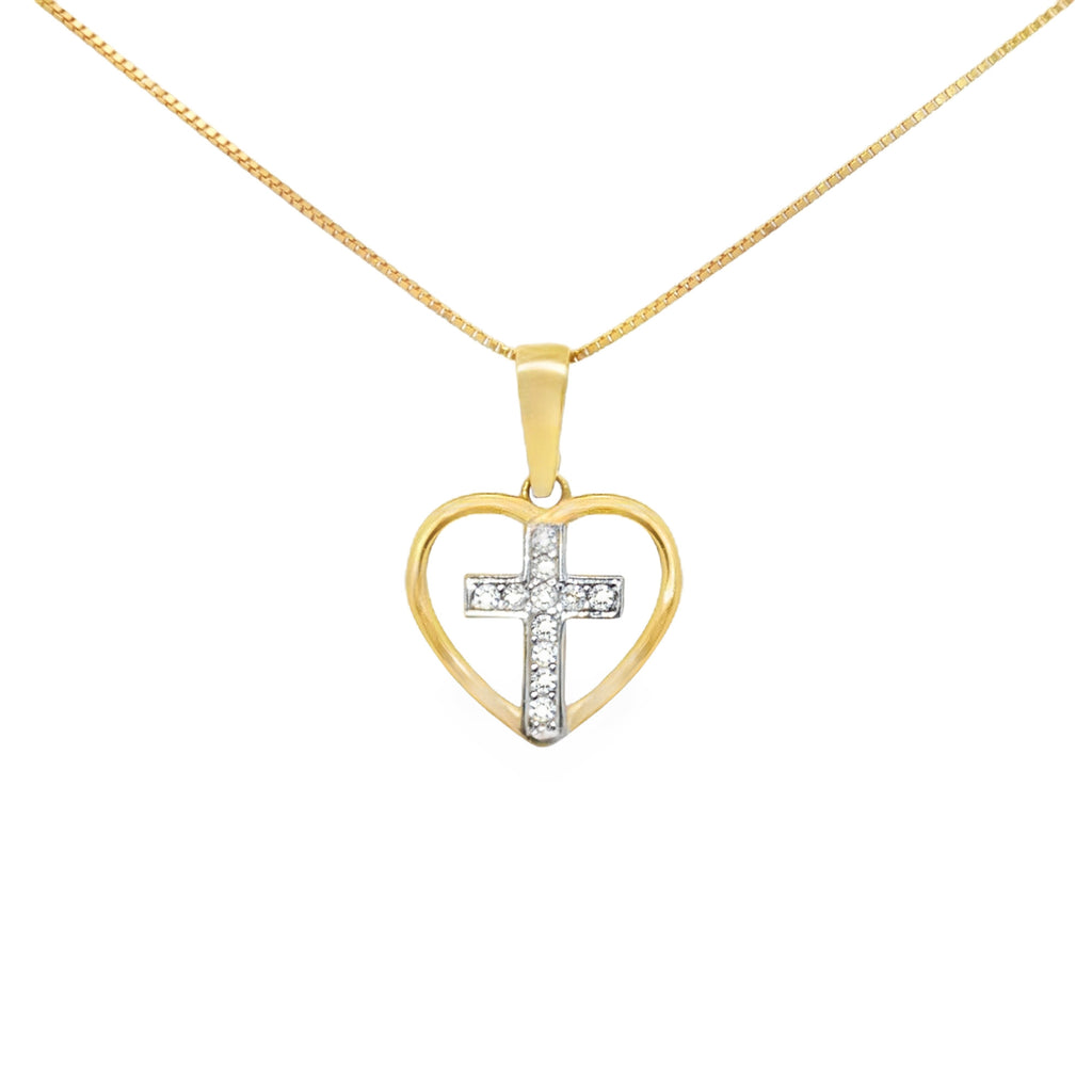 DIJE CORAZÓN Y CRUZ CON ZIRCONES