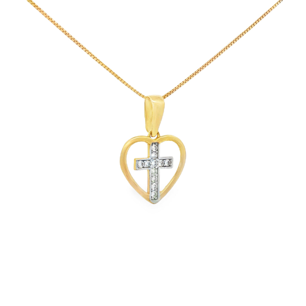 DIJE CORAZÓN Y CRUZ CON ZIRCONES
