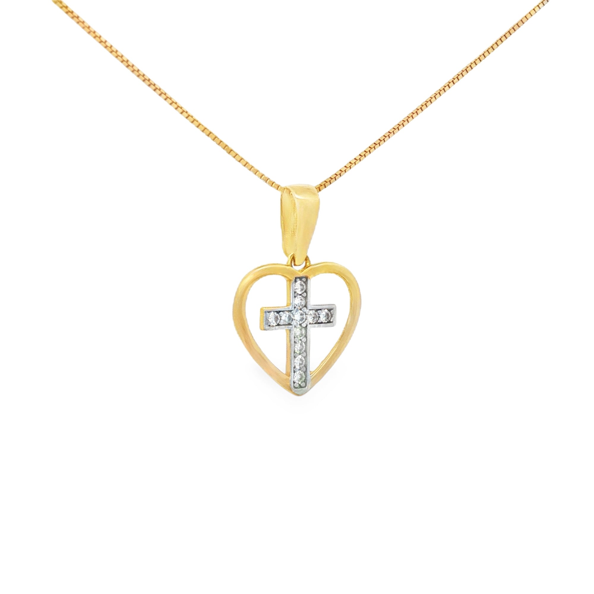 DIJE CORAZÓN Y CRUZ CON ZIRCONES