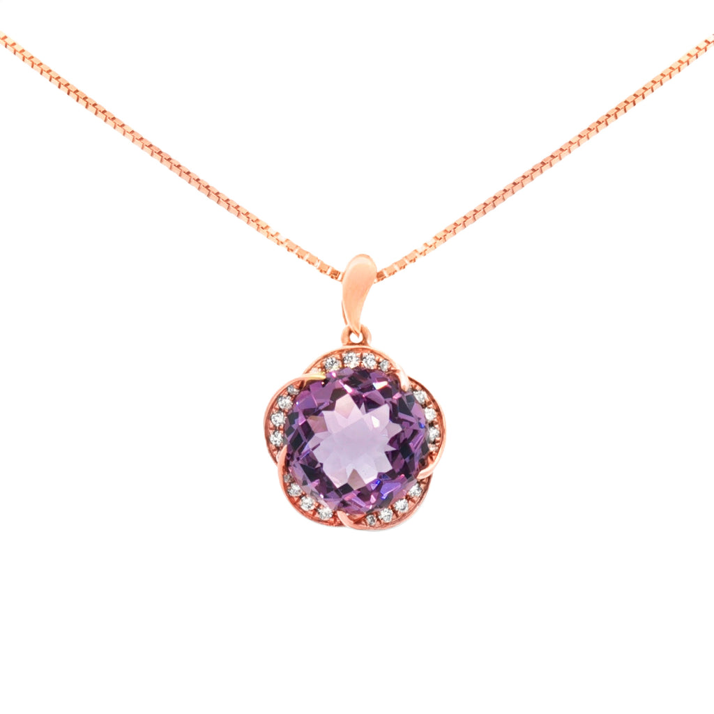 DIJE FLOR CON AMATISTA Y DIAMANTES
