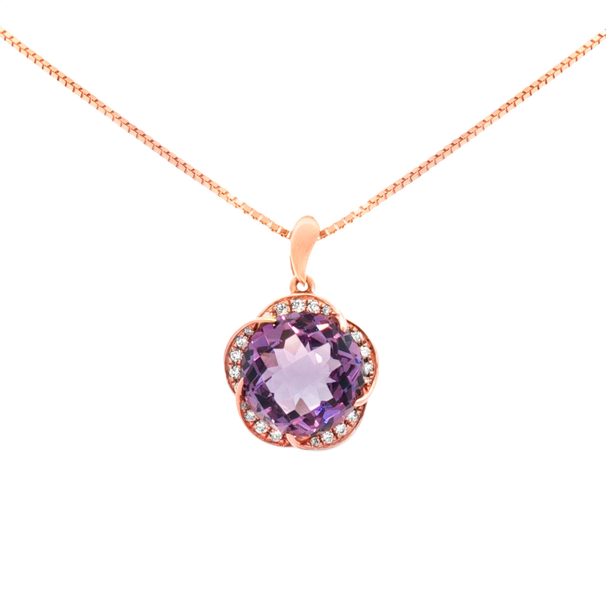 DIJE FLOR CON AMATISTA Y DIAMANTES