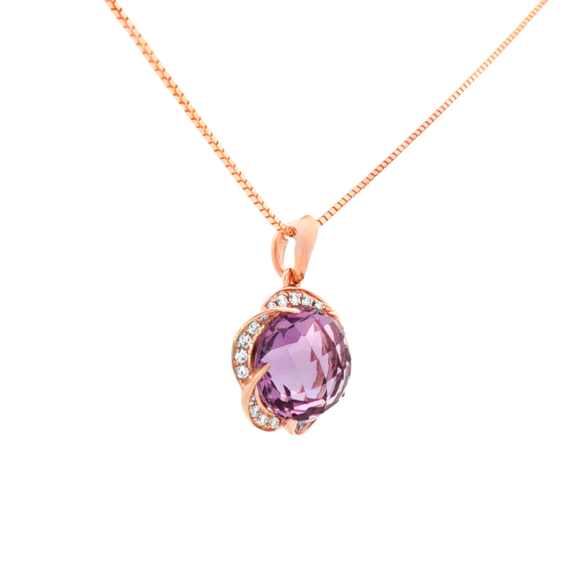 DIJE FLOR CON AMATISTA Y DIAMANTES