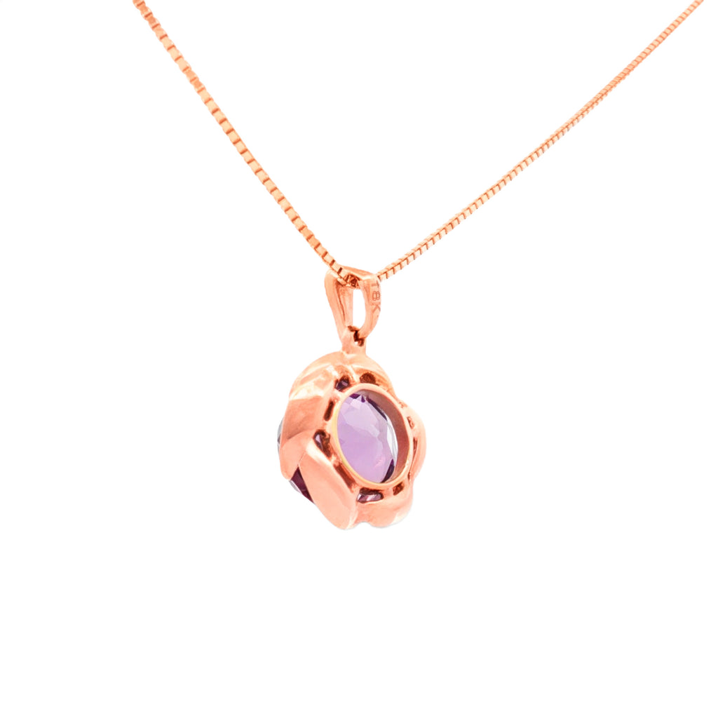 DIJE FLOR CON AMATISTA Y DIAMANTES