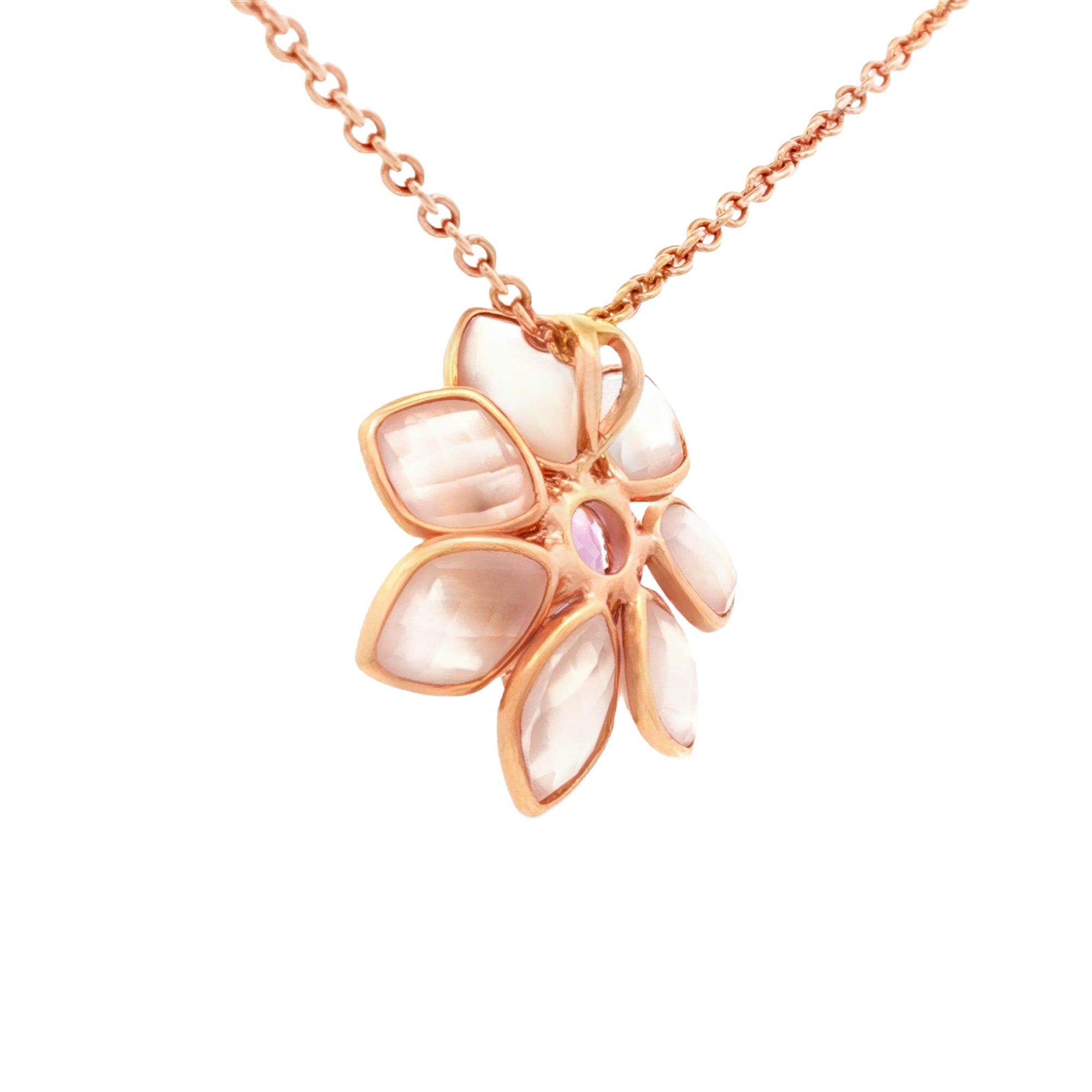 DIJE FLOR CON PÉTALOS EN CUARZO Y AMATISTA