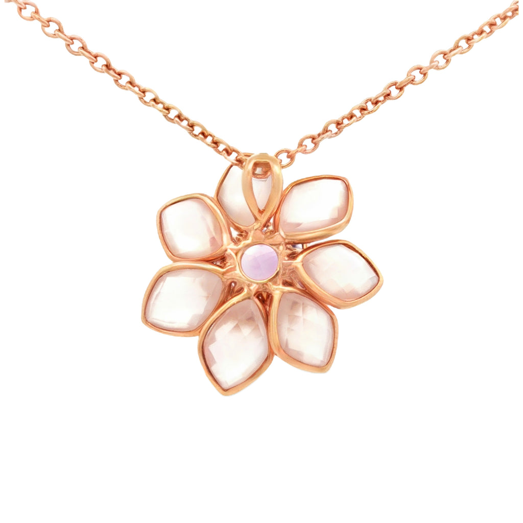 DIJE FLOR CON PÉTALOS EN CUARZO Y AMATISTA