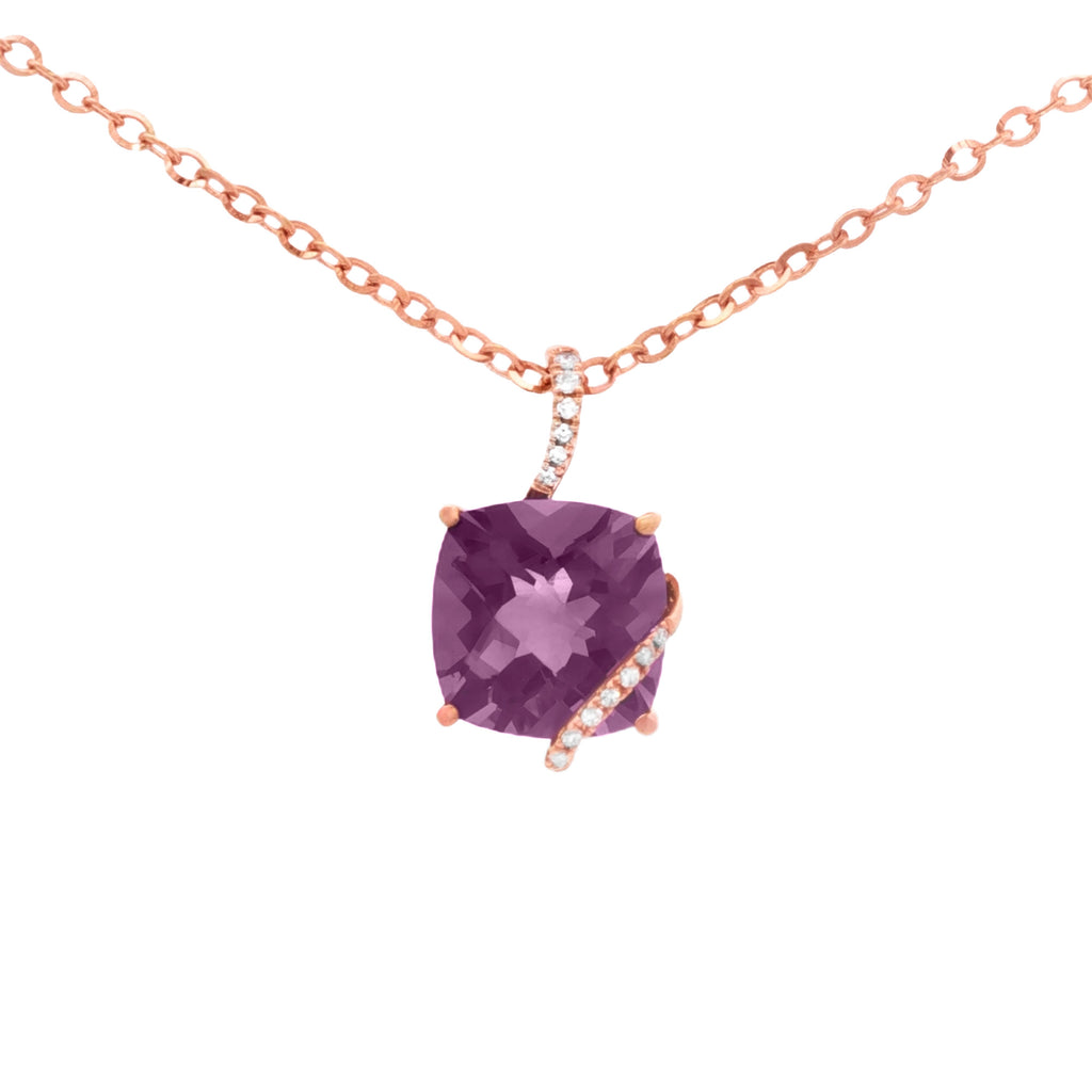 DIJE CON AMATISTA Y DIAMANTES EN ONDA