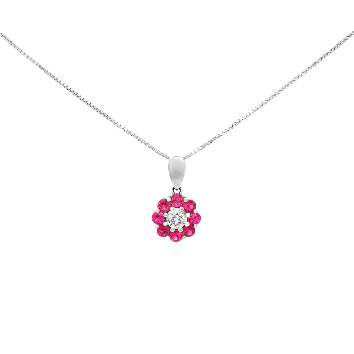 DIJE FLOR CON RUBÍES Y DIAMANTE