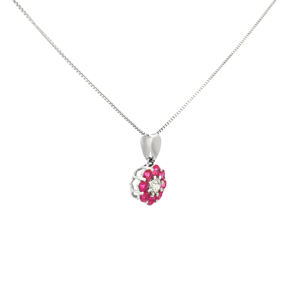 DIJE FLOR CON RUBÍES Y DIAMANTE