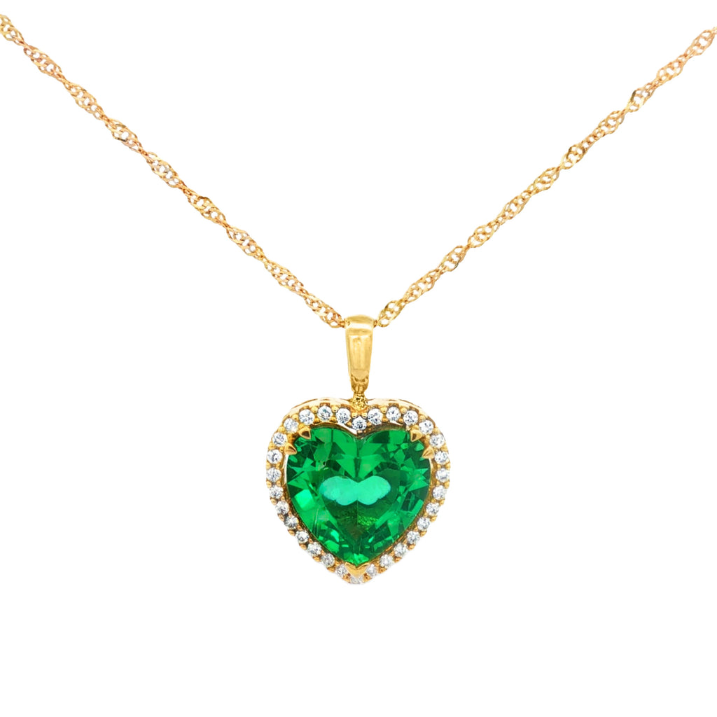 DIJE ESMERALDA CORAZÓN CON DIAMANTES