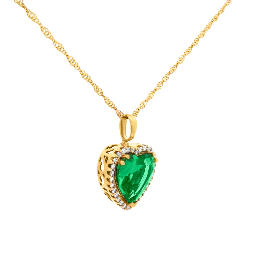 DIJE ESMERALDA CORAZÓN CON DIAMANTES