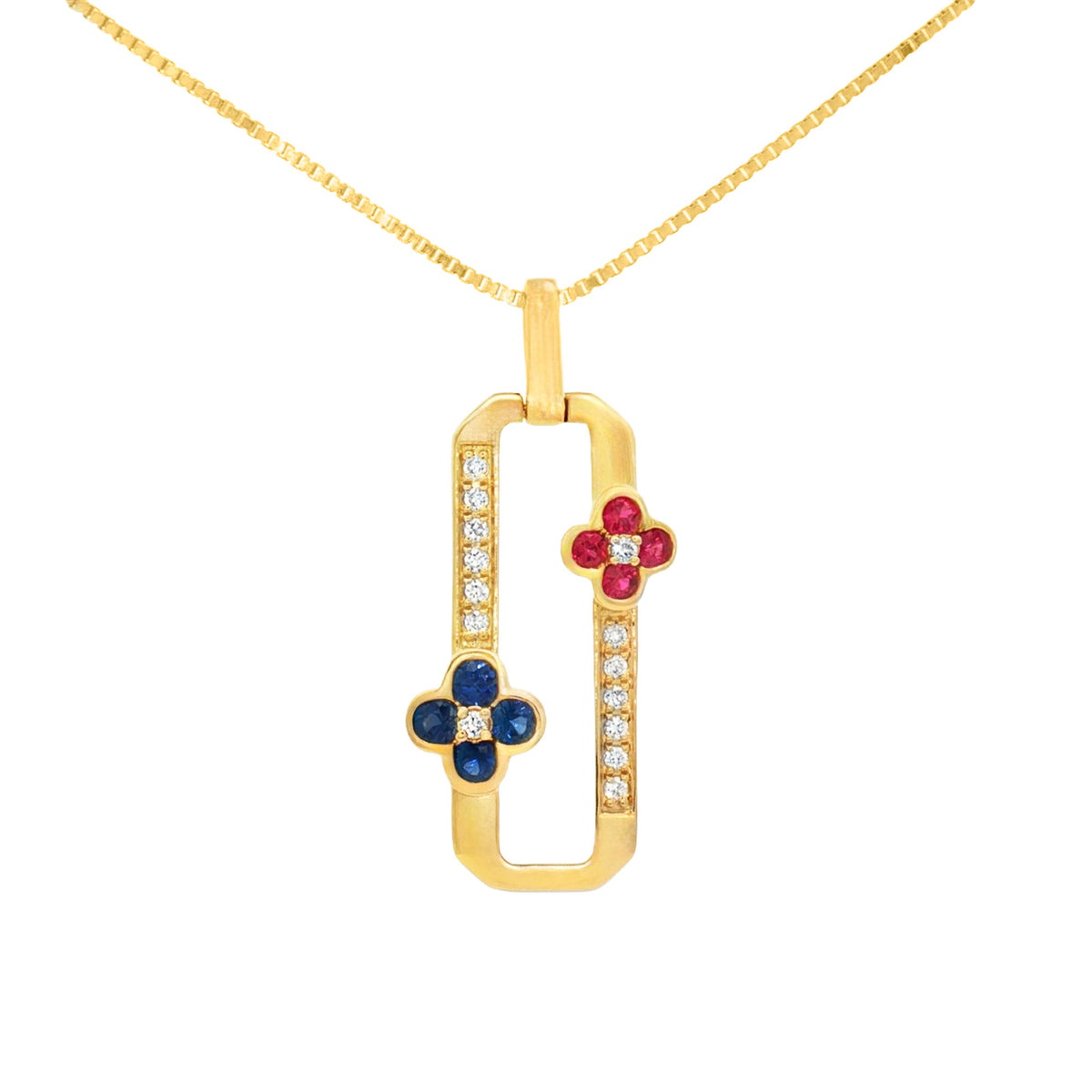 DIJE RECTANGULAR RUBÍ ZAFIRO DIAMANTES