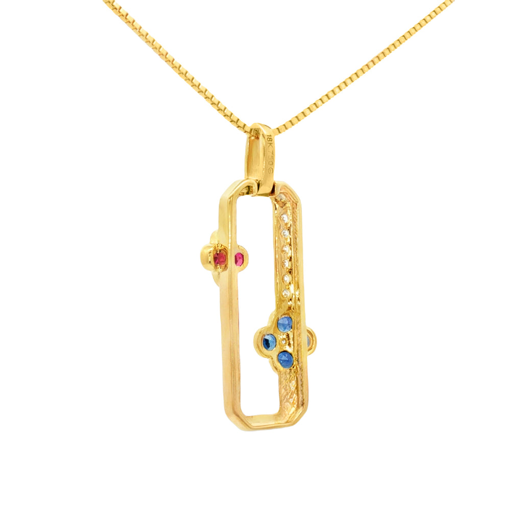 DIJE RECTANGULAR RUBÍ ZAFIRO DIAMANTES