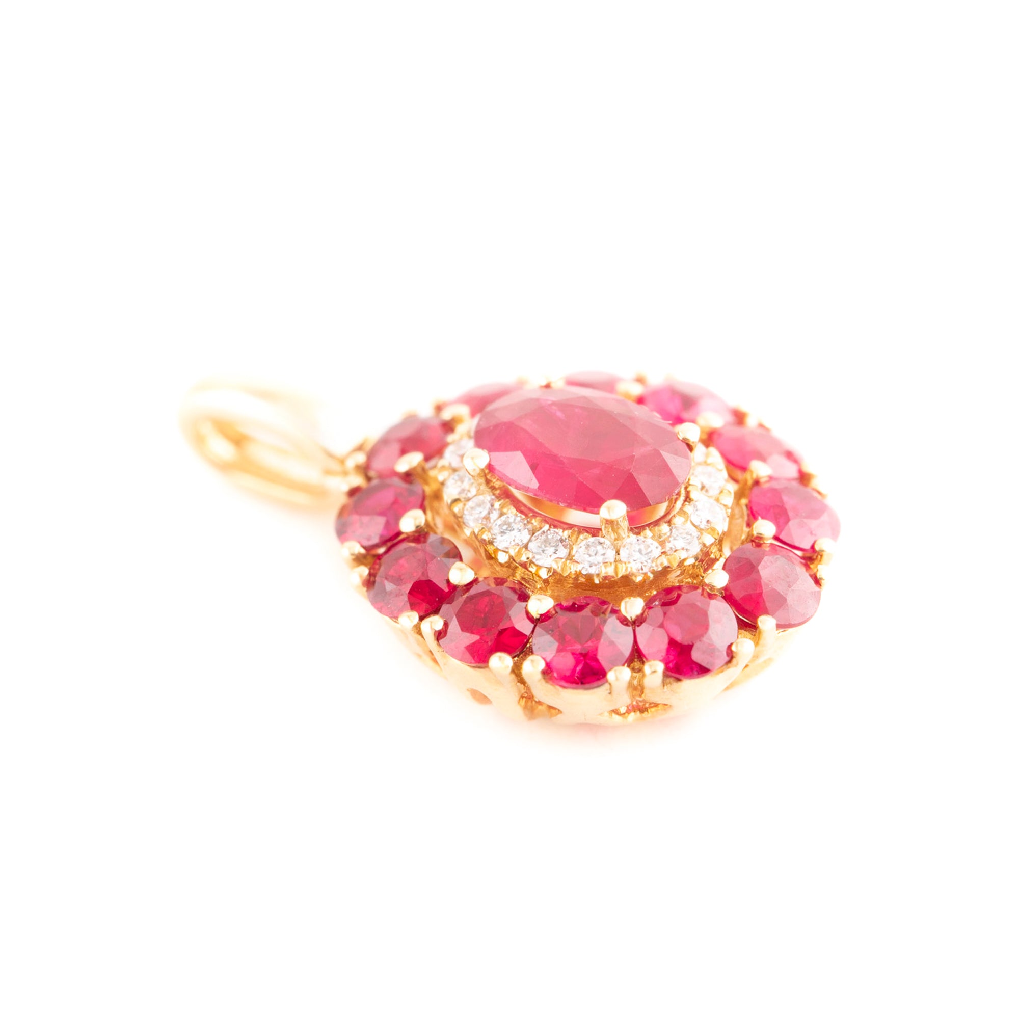DIJE FLOR DIAMANTES Y PETÁLOS CON RUBÍES