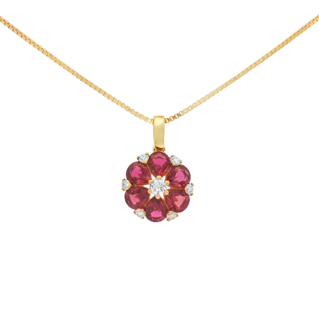 DIJE FLOR DE RUBÍES DIAMANTES