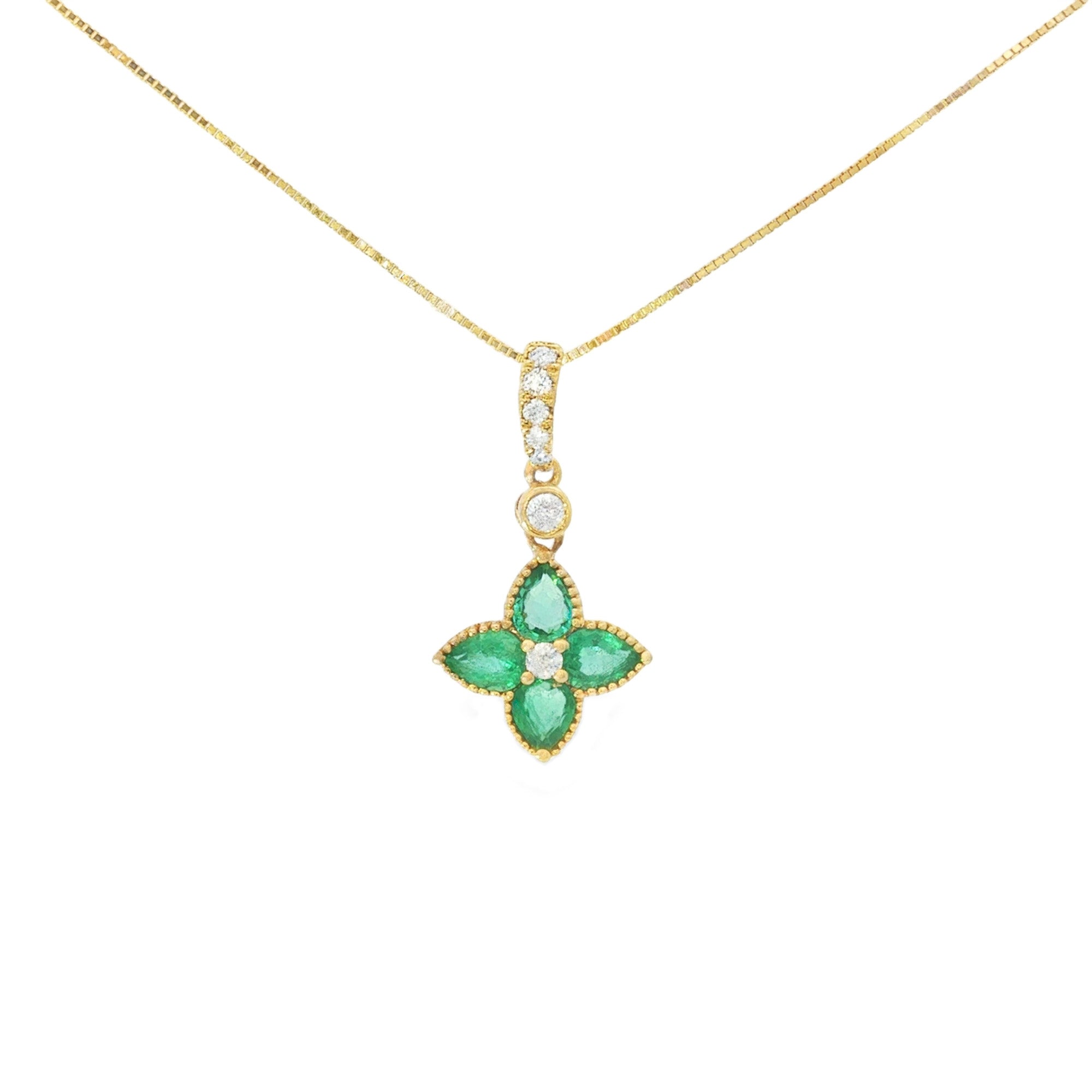 DIJE FLOR ESMERALDA Y DIAMANTES