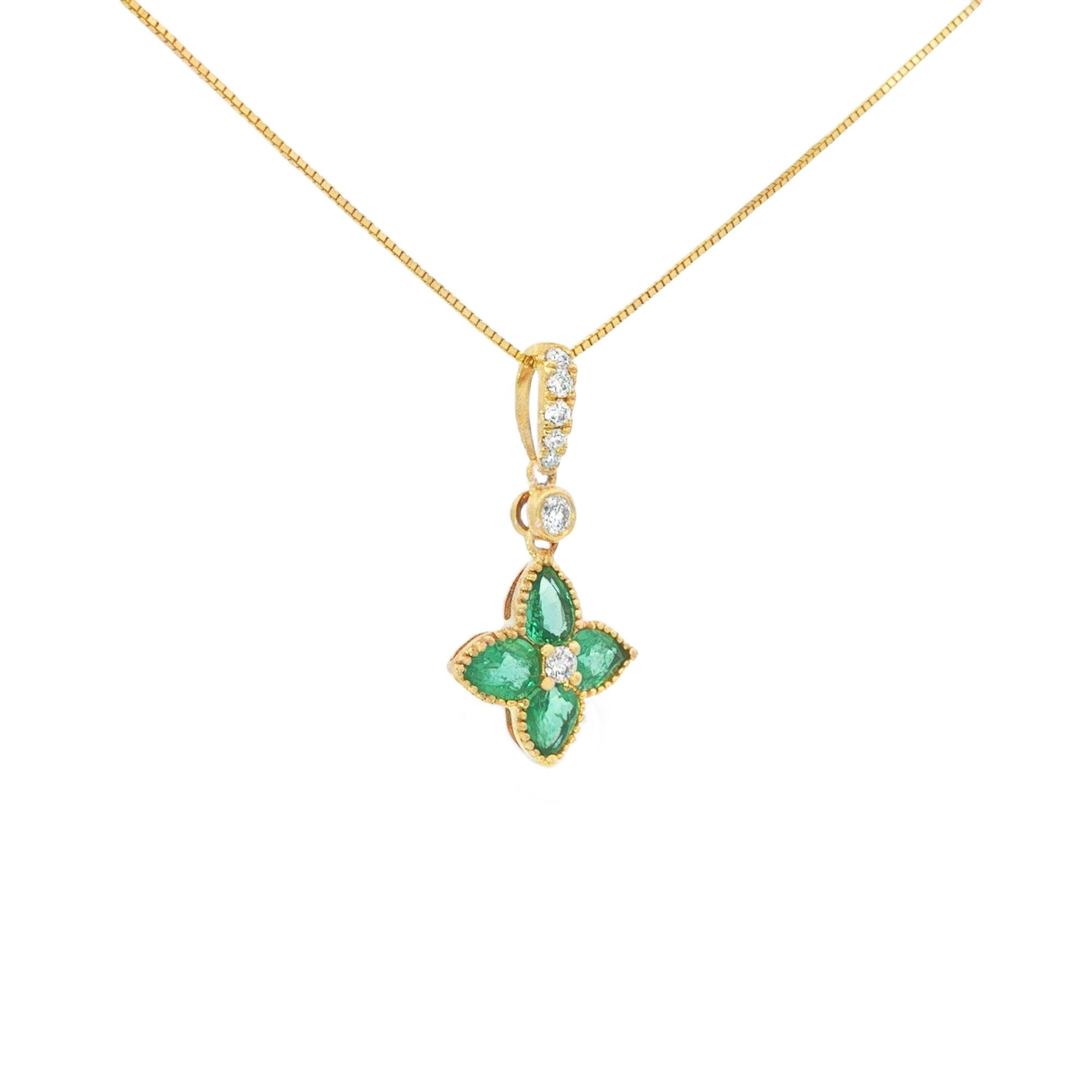 DIJE FLOR ESMERALDA Y DIAMANTES