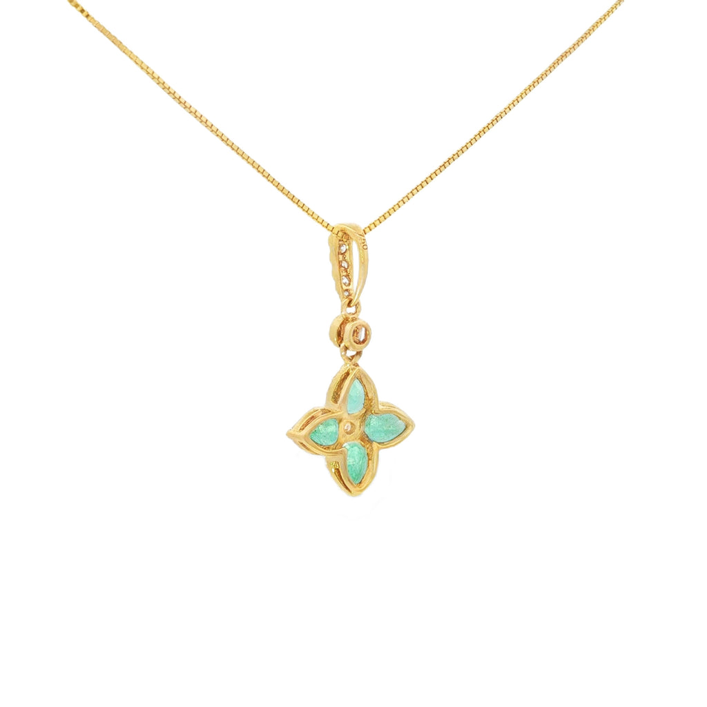 DIJE FLOR ESMERALDA Y DIAMANTES