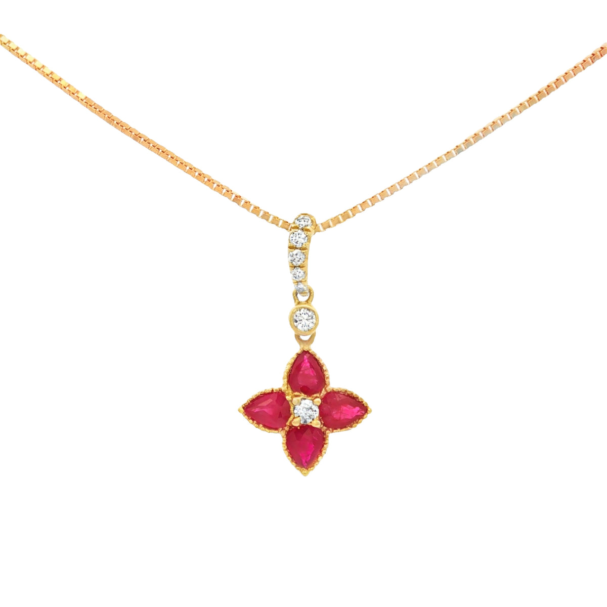 DIJE FLOR CON RUBÍES Y DIAMANTES