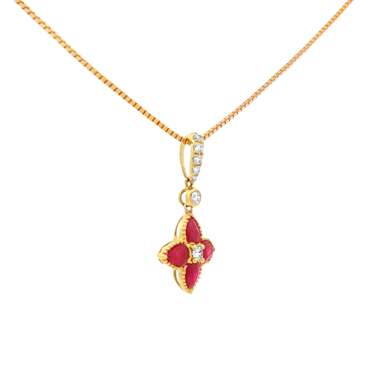DIJE FLOR CON RUBÍES Y DIAMANTES