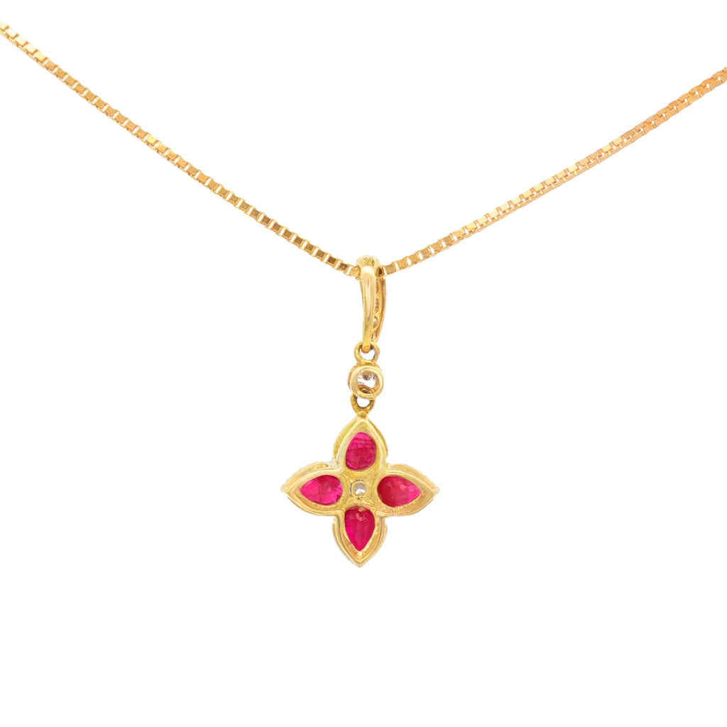 DIJE FLOR CON RUBÍES Y DIAMANTES