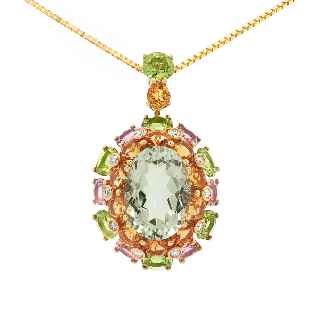 DIJE OVALADO CON AMATISTA VERDE Y DIAMANTES