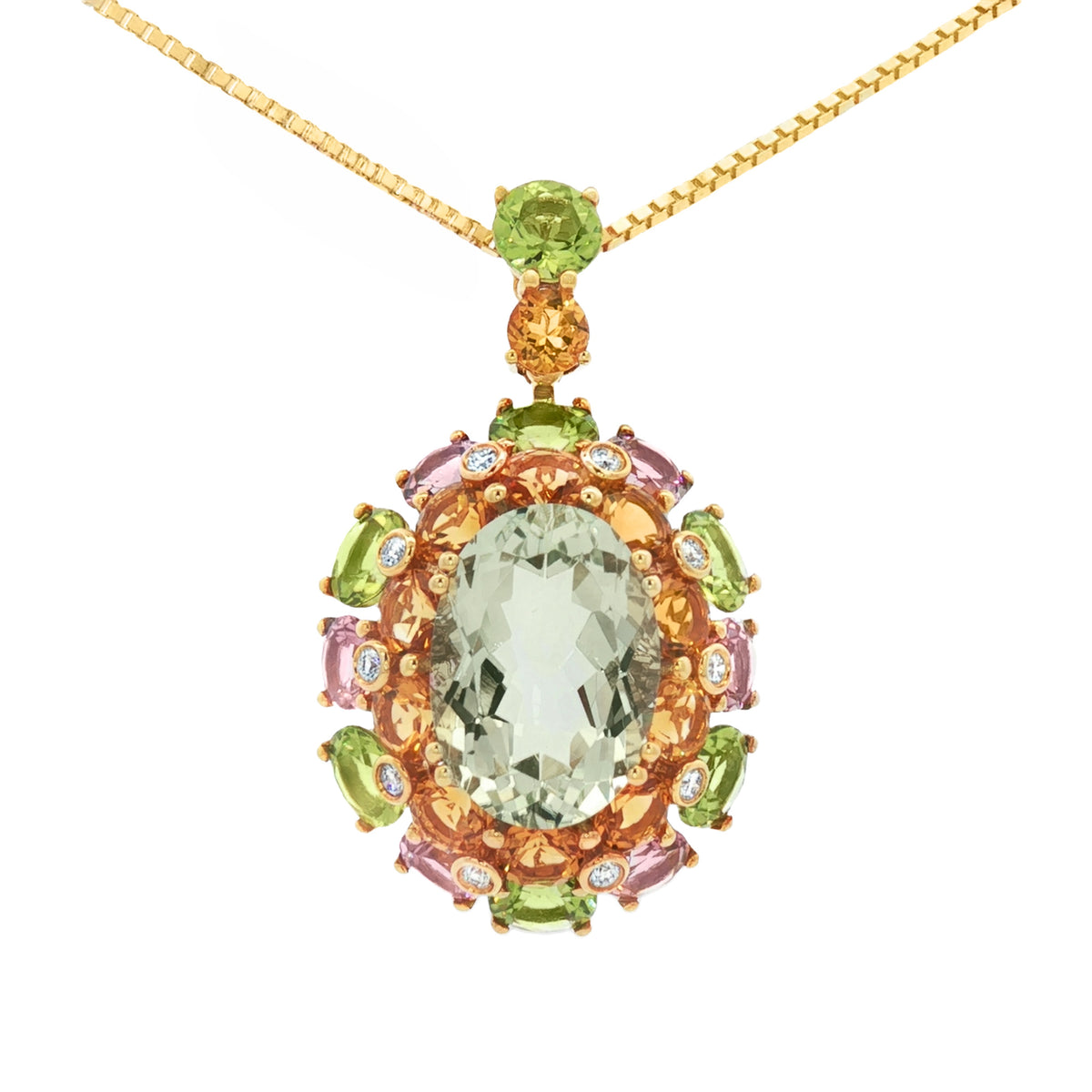 DIJE OVALADO CON AMATISTA VERDE Y DIAMANTES
