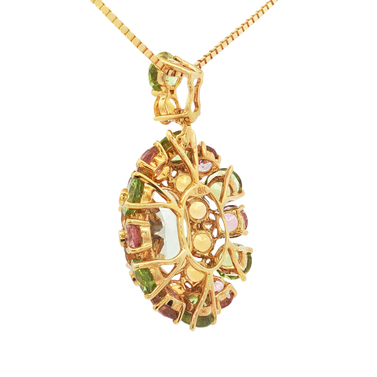 DIJE OVALADO CON AMATISTA VERDE Y DIAMANTES