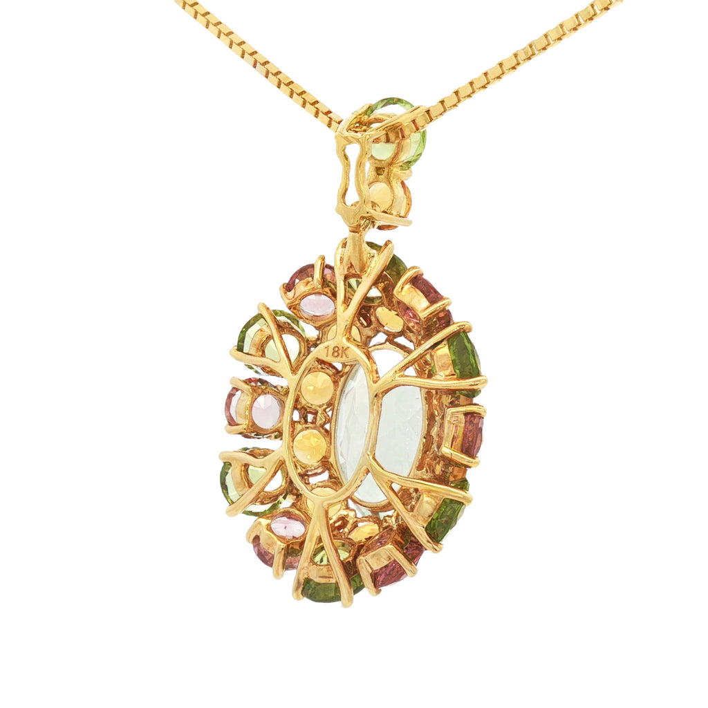 DIJE OVALADO CON AMATISTA VERDE Y DIAMANTES