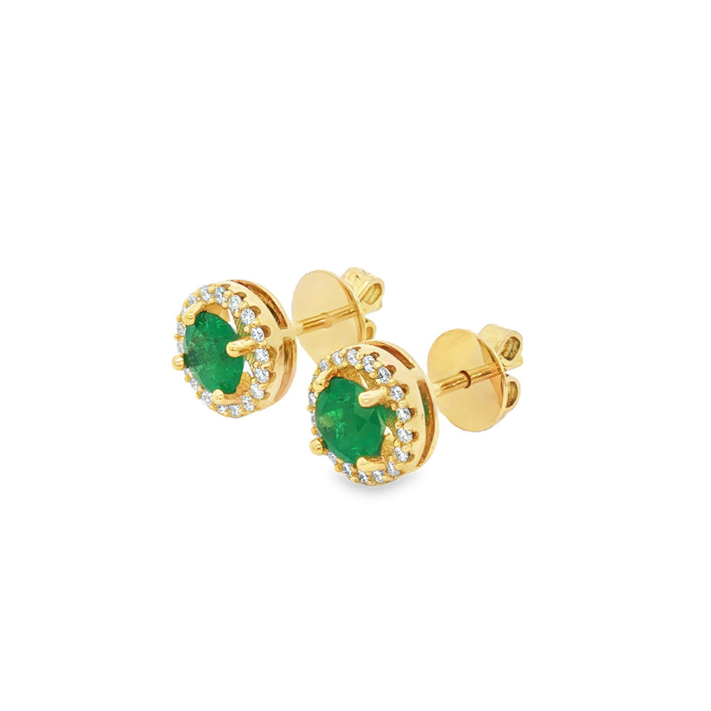 ARETES FLOR CON ESMERALDAS Y DIAMANTES