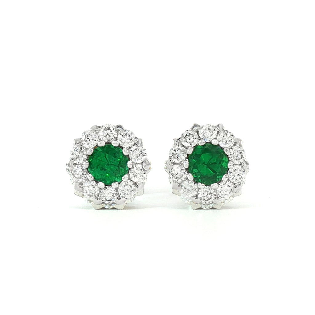 ARETES FLOR CON ESMERALDAS Y DIAMANTES