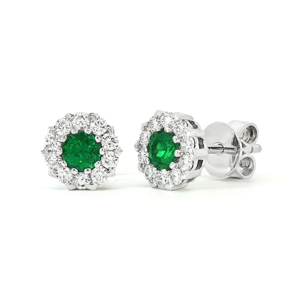 ARETES FLOR CON ESMERALDAS Y DIAMANTES
